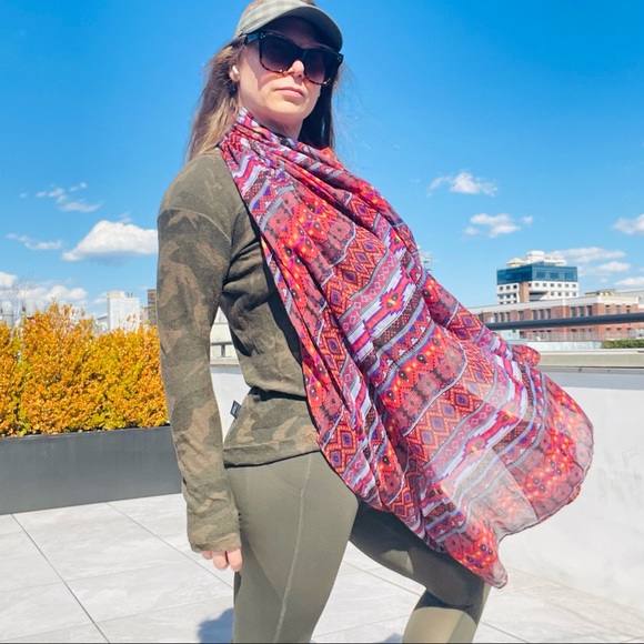 Anthro Tribal Western Hippi Patchwork Pattern Blanket Scarf - Picture 5 of 16